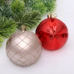 Новогодние шары «Снежный вальс» 8 см (набор 6 шт), Красный/Шампань