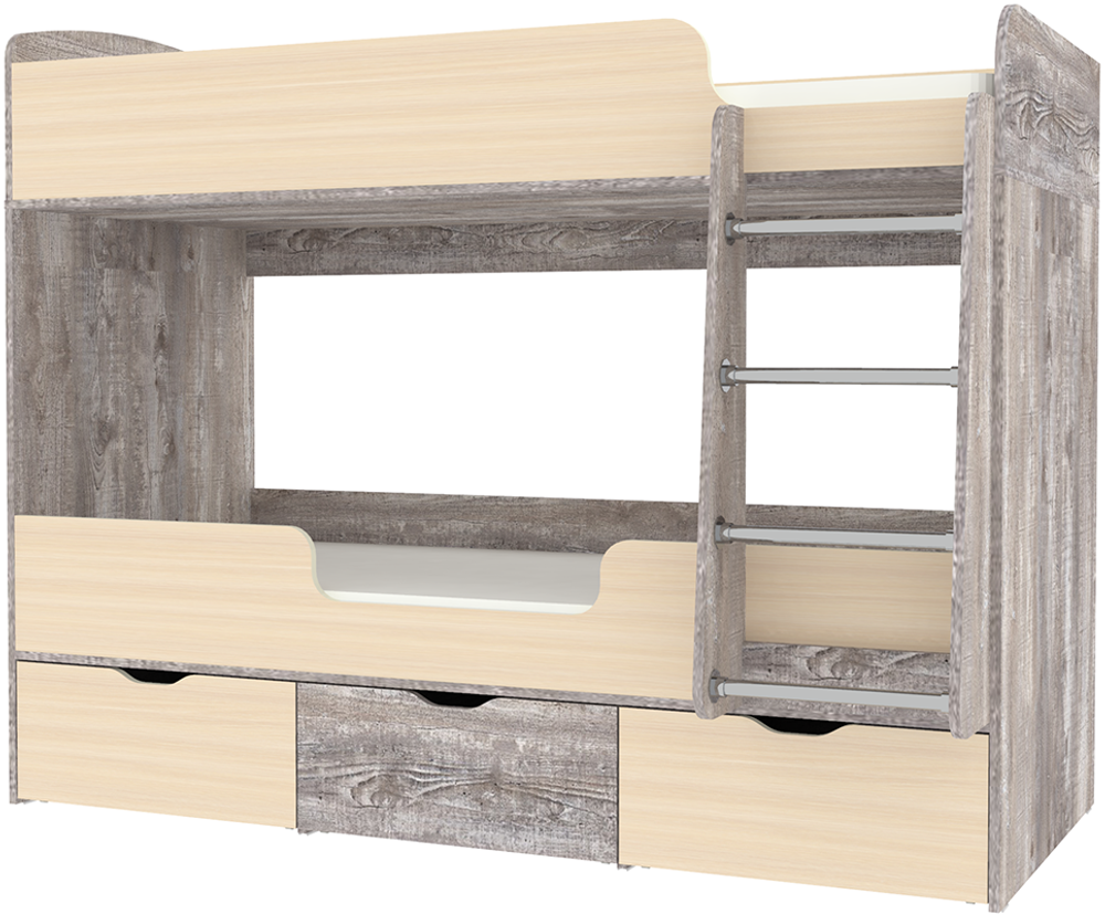 Кровать двухъярусная КарИВи Малыш Двойняшка 80х180 Бетон  Дуб Молочный