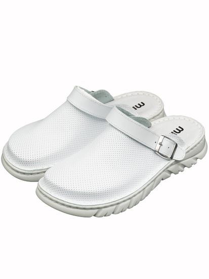 09 | "Lika" | Белые женские медицинские сабо натуральная кожа (перфорация)