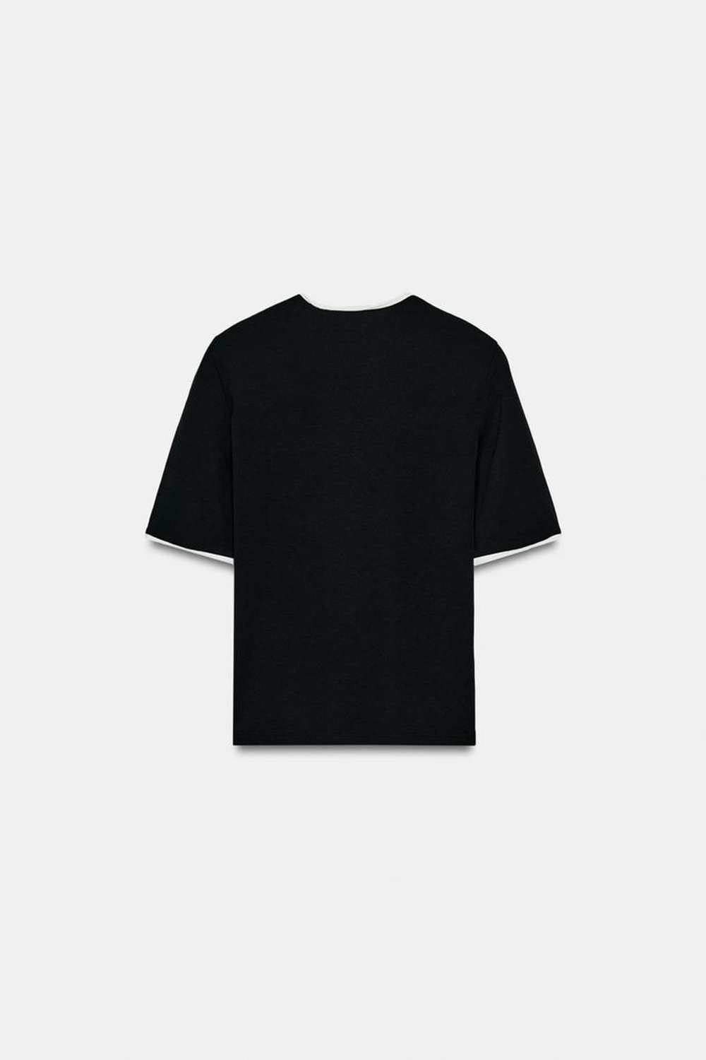 ZARA ФУТБОЛКА С НАДПИСЬЮ И КОНТРАСТНЫМИ ДЕТАЛЯМИ, ЧЕРНЫЙ