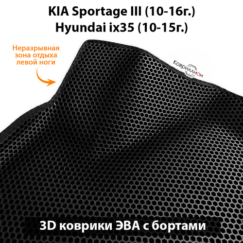 Передние автомобильные коврики ЭВА с бортами для KIA Sportage III (10-16г.), Hyundai ix35 (10-15г.)