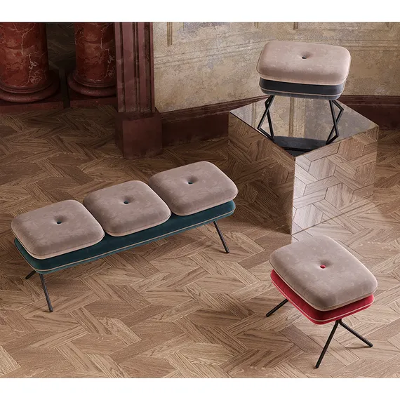 Пуф pea, велюр, бежевый/темно-серый