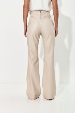 Брюки клеш из экокожи серо-бежевого цвета