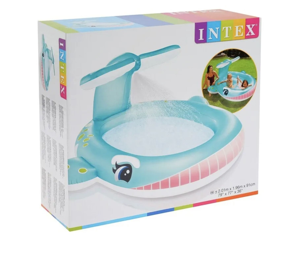 Бассейн надувной Intex 57440 Whale Spray 201х196х91 см / Круглый бассейн Интекс с водяным фонтаном распылителем Кит для дачи