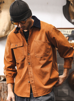 Рубашка для мужчин,два накладных кармана,воротник другого цвета на весну