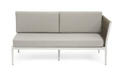 "Касабланка" левый модуль плетеный из роупа, каркас алюминий светло-серый (RAL7035) муар, роуп серо-коричневый 23мм, ткань бежевая 15052