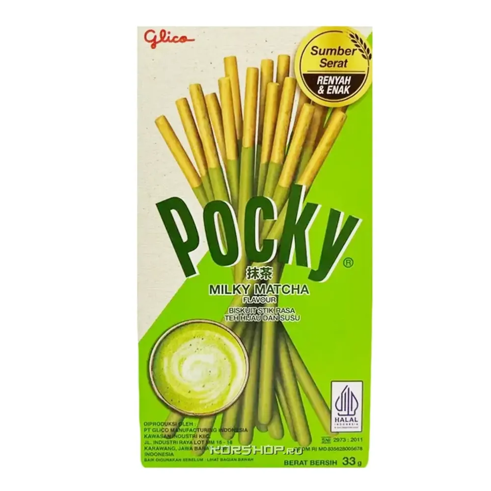 Бисквитные палочки Glico Pocky Milky Matcha со вкусом молочного зелёного чая, 33 г