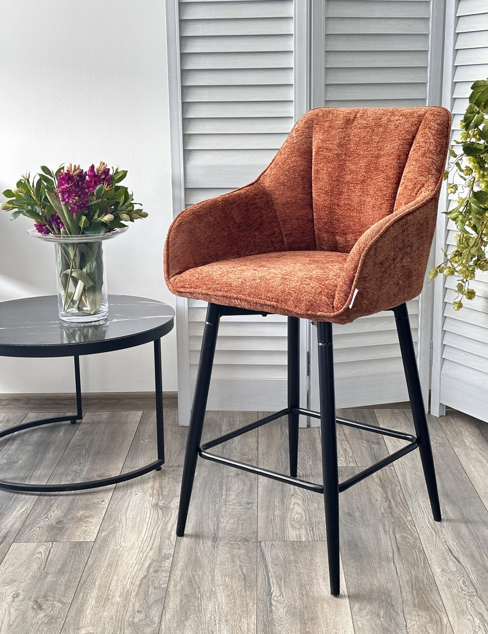 Полубарный стул М-City DISAUR Эрик (Eryk)поворотный на 180 градусов, 3018-09 Терракотовый, Шенилл, Черный каркас (H67)