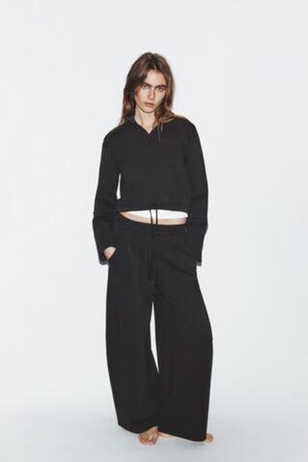 ZARA БРЮКИ BALLOON ИЗ ТРИКОТАЖА ИНТЕРЛОК, ТЕМНЫЙ СВИНЕЦ