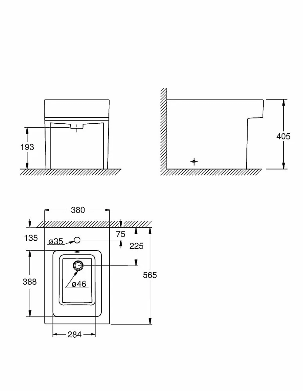 Биде напольное Grohe CUBE CERAMIC 3948700H белое