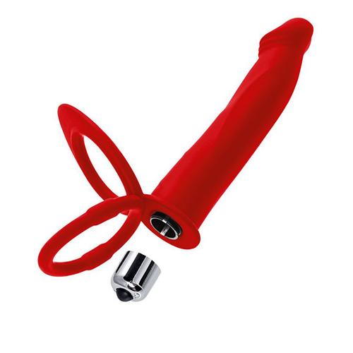 Красная вибронасадка на пенис для двойного проникновения 19см ToyFa Black&Red 901412-9