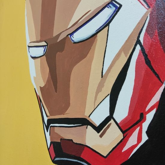 Картина авторская на холсте Железный человек на жёлтом (50х50см)