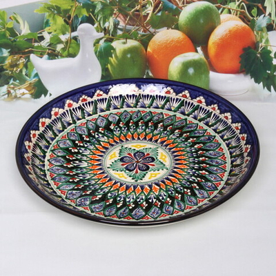 Ляган плоский 38см синий Риштанская Керамика