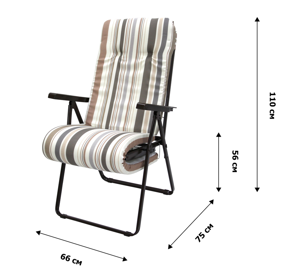 Кресло -шезлонг Леонардо арт.с446/82/1 1 шт. в уп. (каркас коричневый, ткань корич.-сер. полоска)