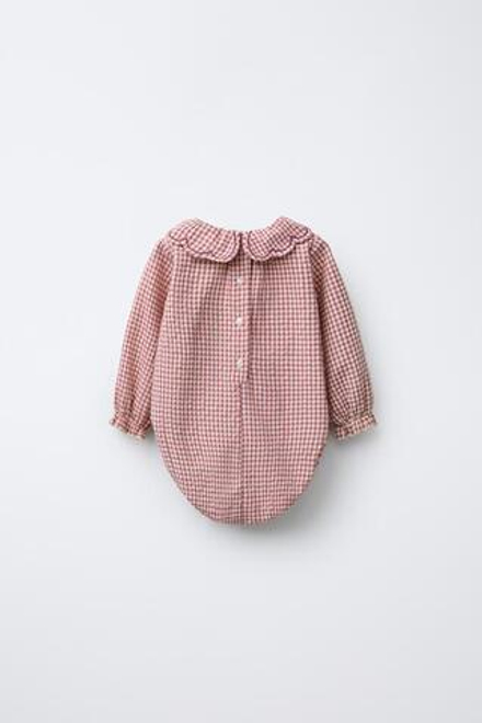 ZARA КОМБИНЕЗОН В КЛЕТКУ ВИШИ, ТЕМНО-РОЗОВЫЙ