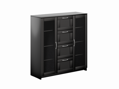 Тумба Сириус 2 двери со стеклом и 4 ящика 117х123 (венге)