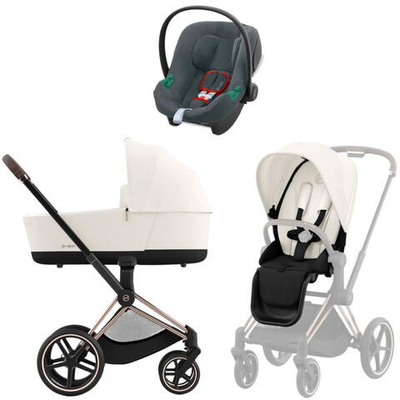 Коляска 3 в 1 Cybex Priam IV Rosegold complete и автокресло Aton B2 i-Size Steel Grey Off White