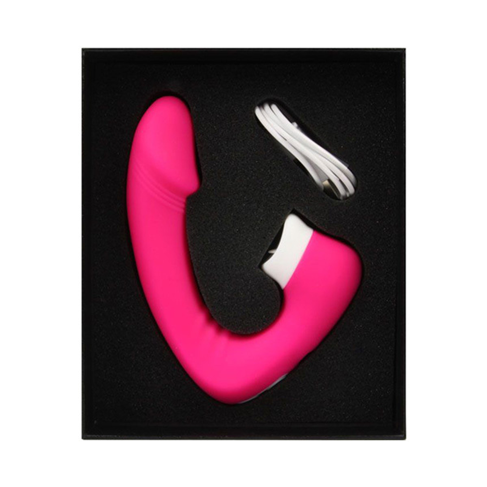 Розовый двойной вибромассажер с клиторальной стимуляцией I-Moon Lisking Massager MY-508