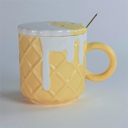 Lenardi 164-029 Кружка 450мл с крышкой и ложкой в под.уп.(х24)Фарфор