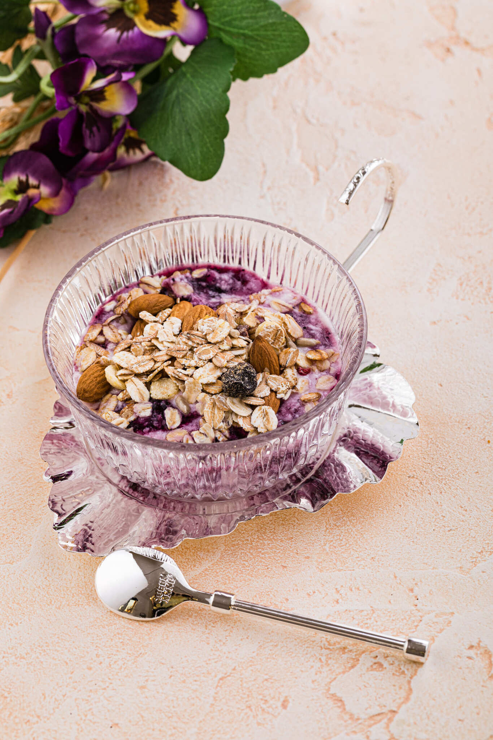 Вазочка для варенья на подставке с ложкой 17.5см Queen Anne серебряная