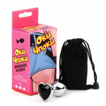 Серебристая анальная пробка с чёрным кристаллом в форме сердца - 7 см. (Цвет: серебристый с черным)