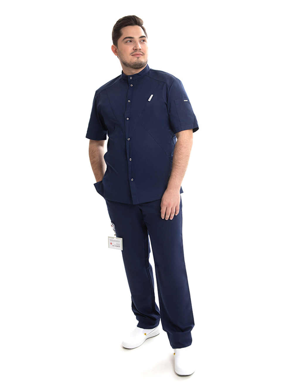 Блуза медицинская мужская Доктор стиль Алекс с коротким рукавом, темно-синий, 52