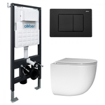 Комплект подвесной унитаз ABBER Bequem AC1132TC белый, с закрытым дном с инсталляцией AC0105 и кнопкой AC0120MB черный матовый