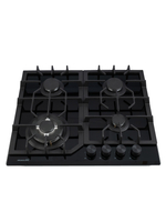 Газовая варочная панель шириной 60 см, Macbi MBH64WFGI.V2-BL Чернаяс Wok-конфоркой, Черное закаленное стекло, Электроподжиг, Газ-контроль, Решетки из чугуна