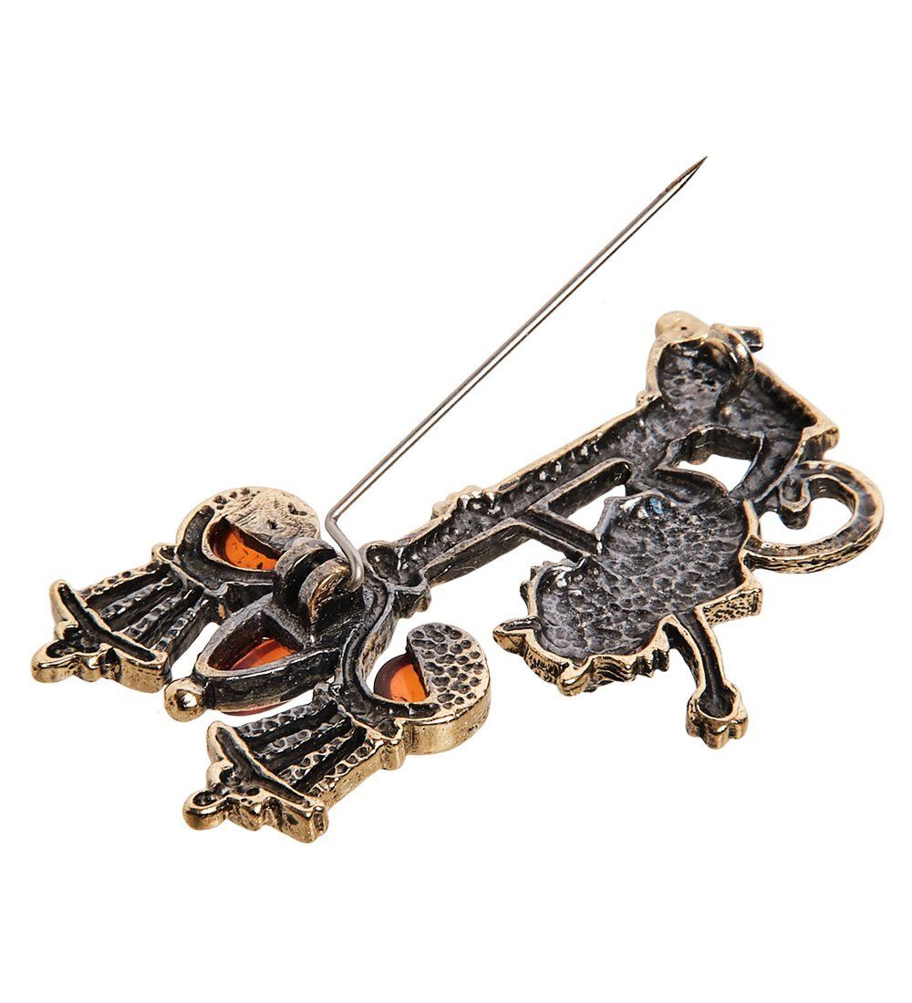 AM-2607 Брошь «Кот Гуляка» (латунь, янтарь)