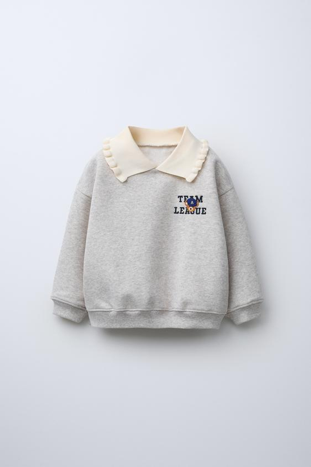 ZARA ТОЛСТОВКА С КОНТРАСТНЫМ ВОРОТНИКОМ, СЕРЫЙ С МЕЛАНЖЕВЫМ ЭФФЕКТОМ