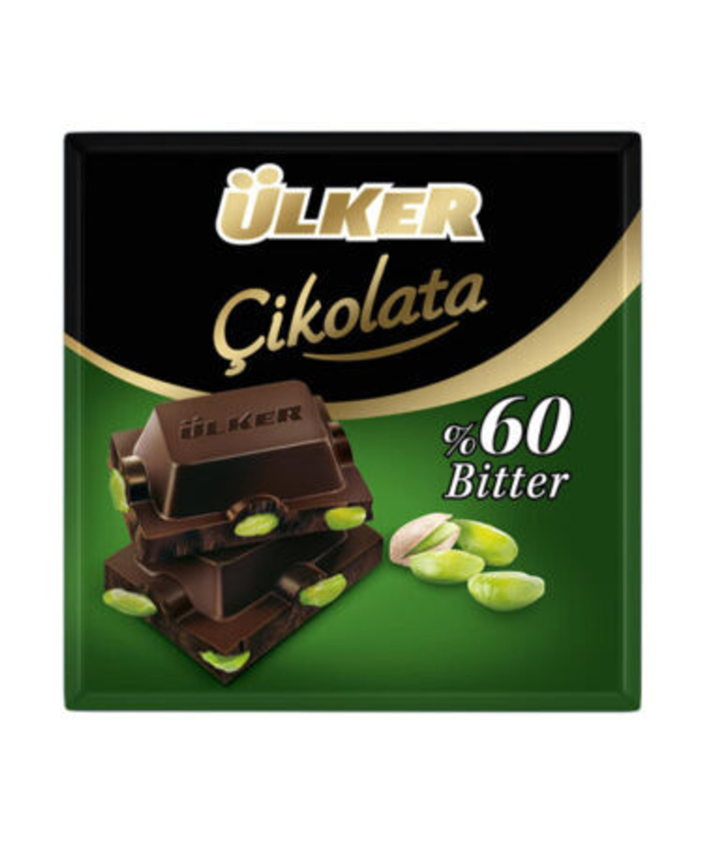 Шоколад тёмный с целыми фисташками (60% Bitter), Ulker, 60гр