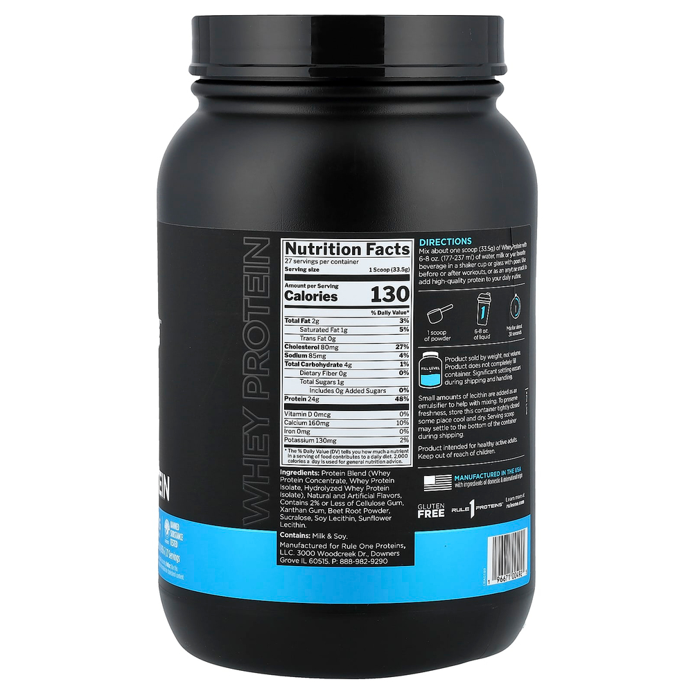 Rule One Proteins, сывороточный протеин, со вкусом клубники с кремом, 905 г (1,99 фунта)