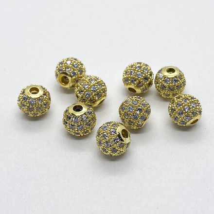 Бусина Milano LUX, позолота, фианиты, диаметр 6 мм, цена за 1 шт