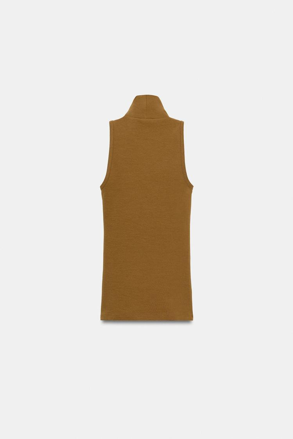 ZARA ТОП БЕЗ РУКАВОВ С ВОРОТНИКОМ-СТОЙКОЙ, СЕРО-КОРИЧНЕВЫЙ