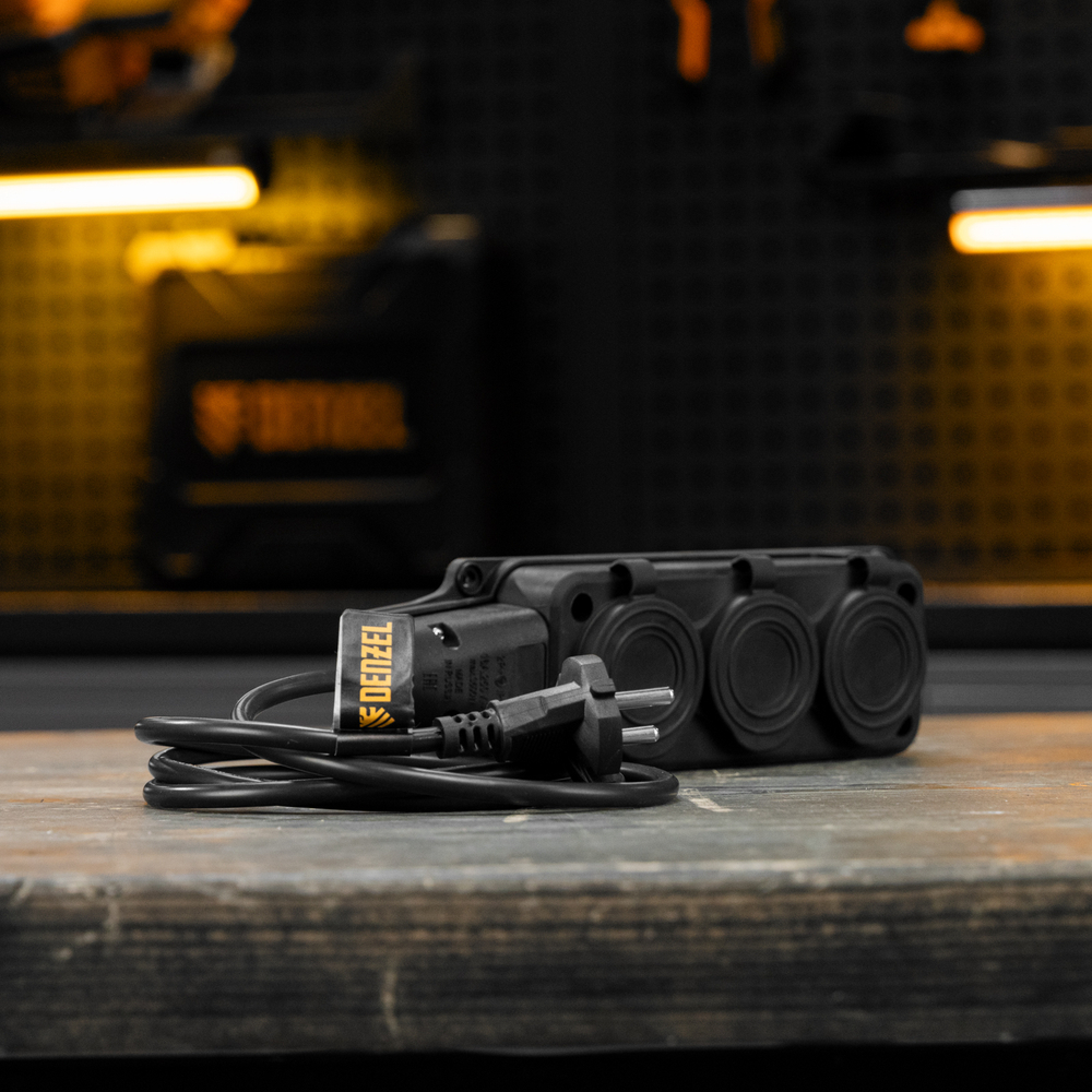 Шнур сетевой Energy Series, ПВС, 1,5 м, 2 x 1,5 мм, с неразборной вилкой, черный, Denzel