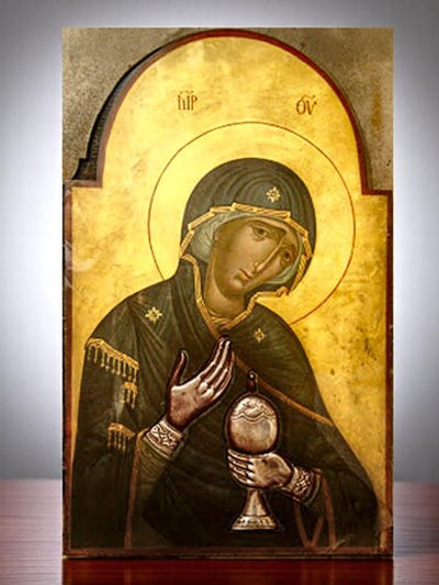 Икона Божией Матери из святой Кувуклии Храма Гроба Господня в Иерусалиме деревянная на левкасе