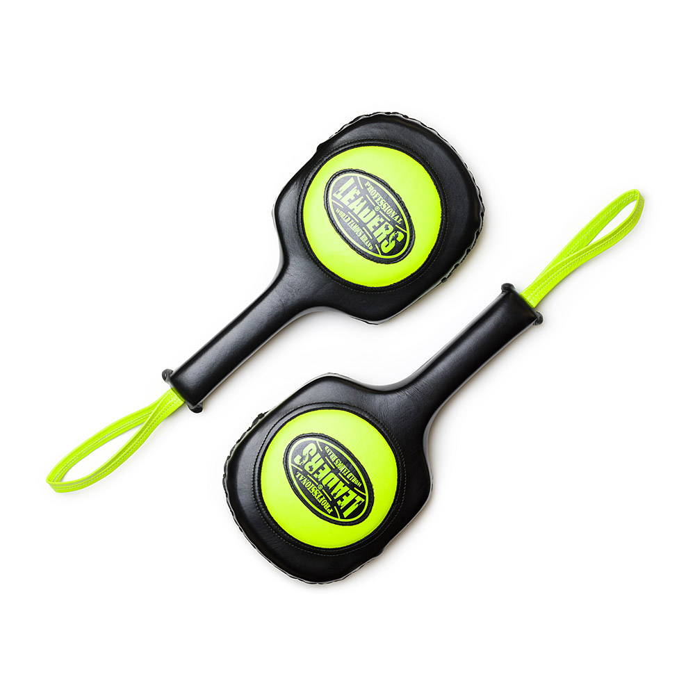 Тренерские лапы-ракетки LEADERS Paddels 2.0 BK/GN (кожа, черный/зеленый)