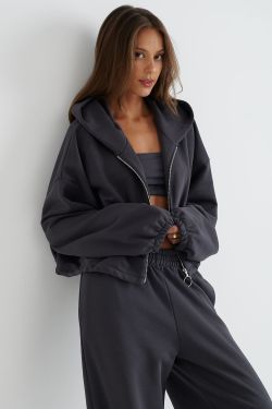 Укороченное худи на молнии цвета антрацит