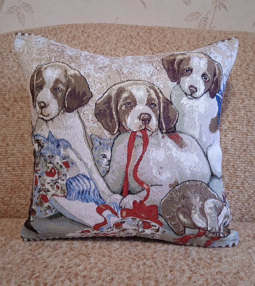 Декоративный гобеленовый чехол для интерьерной подушки Собачки 1 38*38