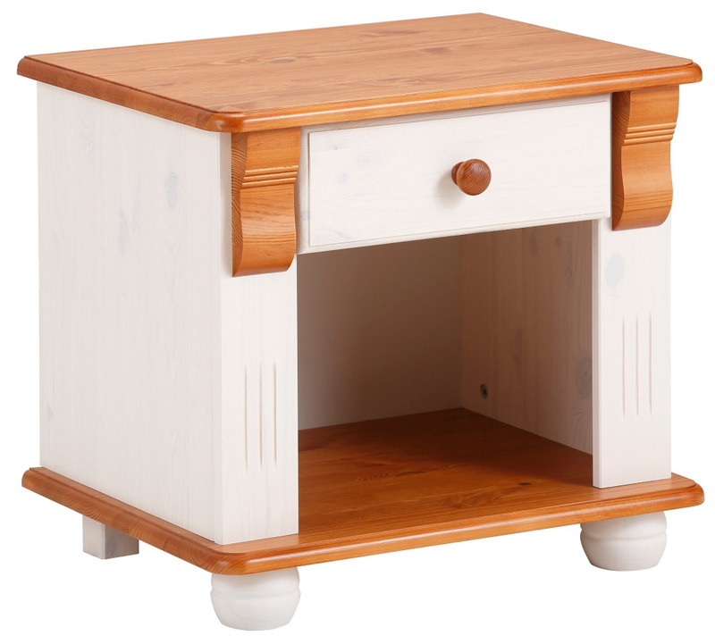 Тумба 1 ящик прикроватная Адель из массива сосны, белый/черри