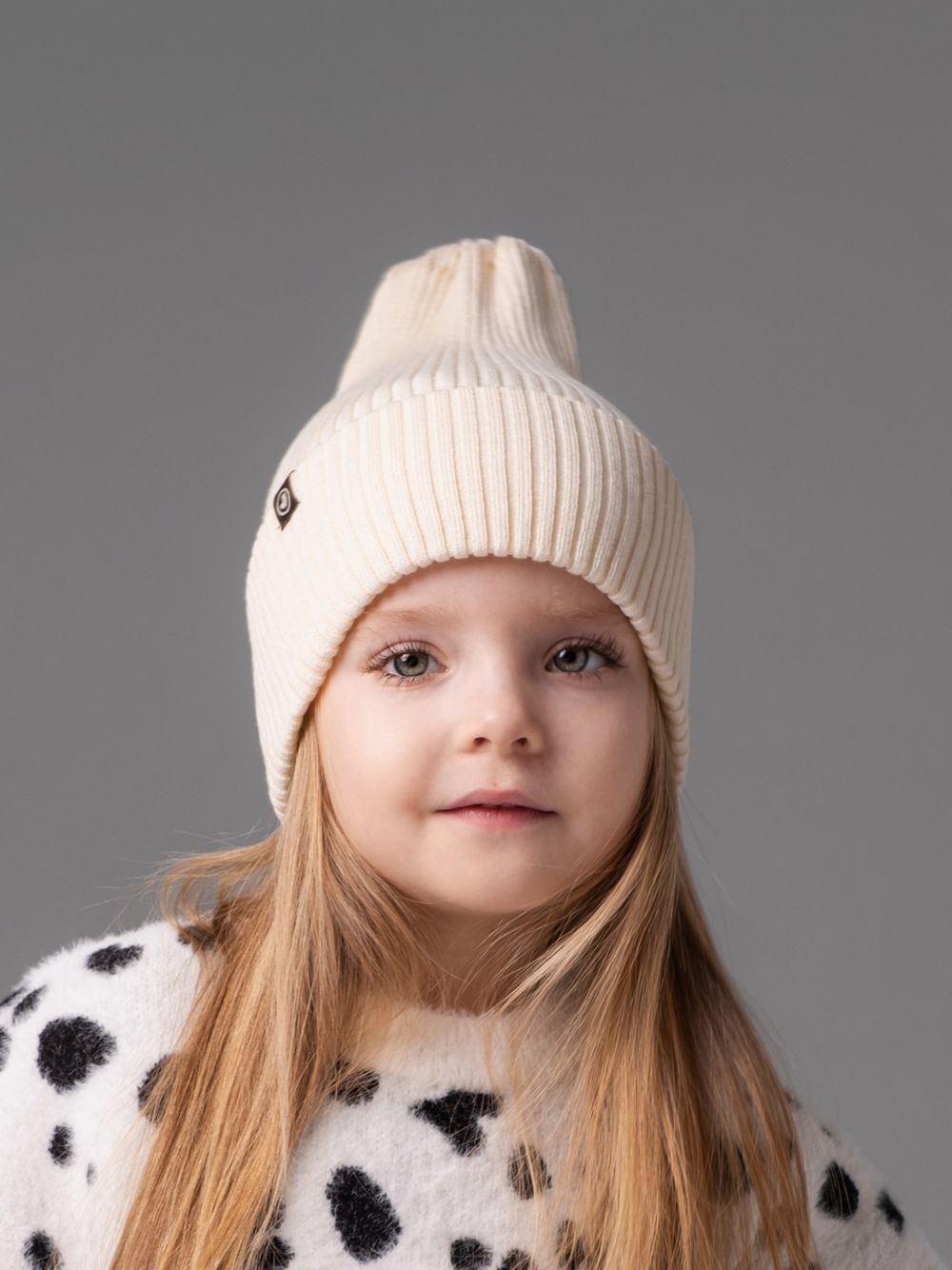 Шапка вязаная-резинка хлопковая (Молоко) КЭП