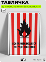 Табличка для обеспечения безопасности "Воспламеняющееся твердое вещество", для производства, предприятия, организаций, 40х30 см, Silver Plane x Айдентика Технолоджи