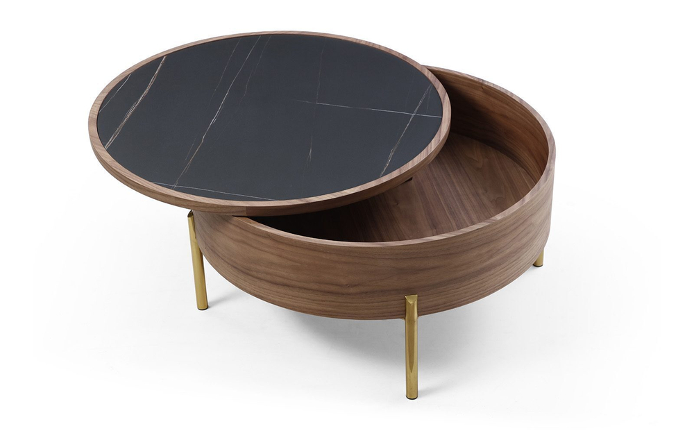 Стол журнальный CT6057CS (D80) черная керамика/орех/золото