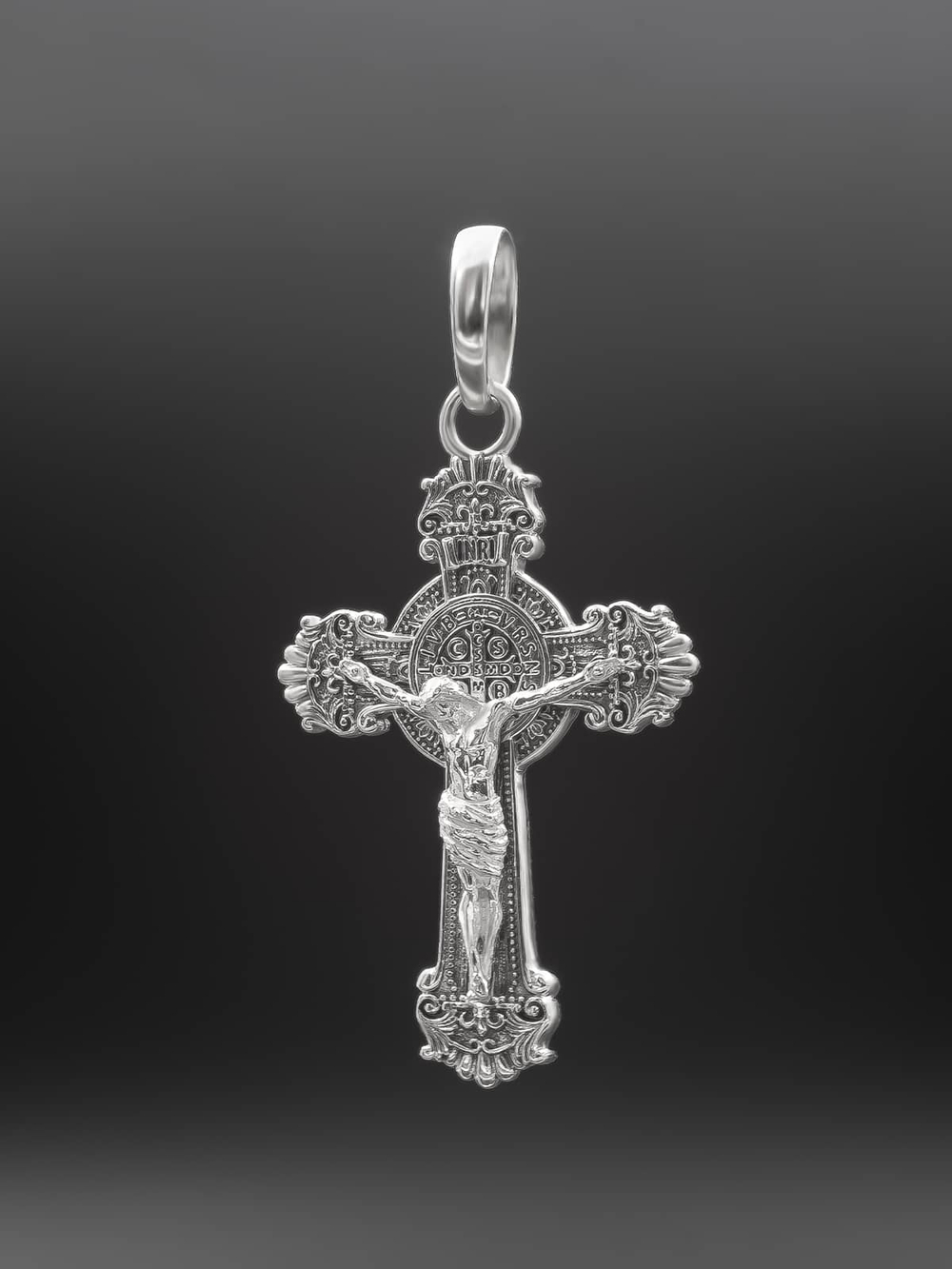 Подвеска крест "Католический" из серебра с распятием
