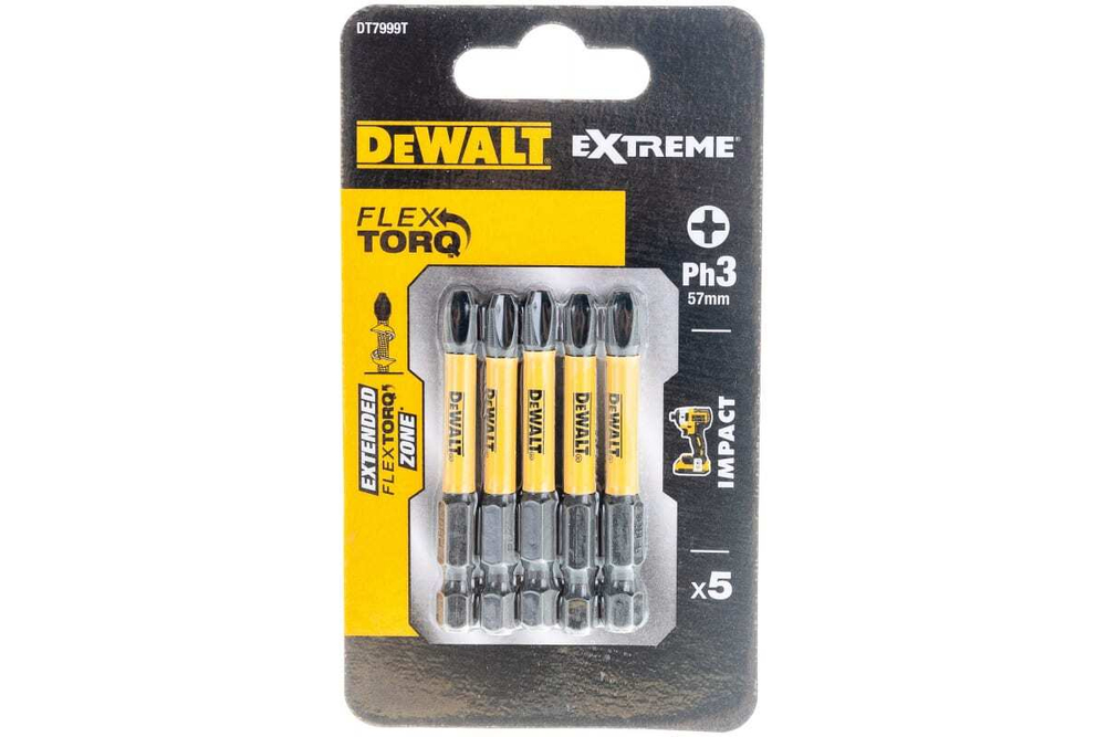Биты ударные IMPACT Torsion Ph3, 57мм, 5шт. DEWALT DT7999T