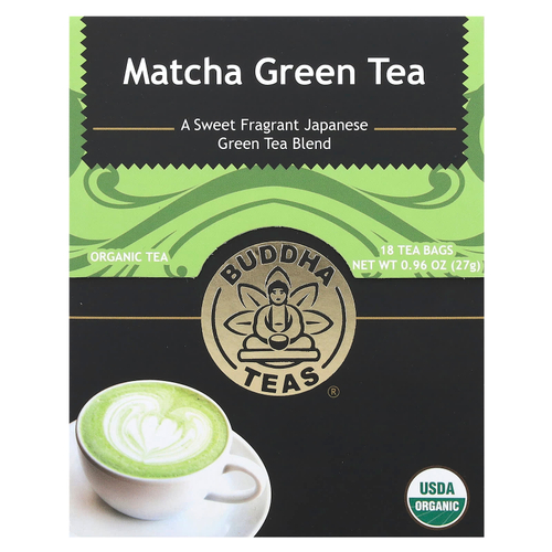 Buddha Teas, органический чай, зеленый матча, 18 чайных пакетиков, 27 г (0,96 унции)