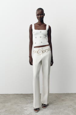 ZARA ТОП ИЗ ЭЛАСТИЧНОЙ ТКАНИ С ЦВЕТОЧНОЙ ВЫШИВКОЙ, БЕЛЫЙ