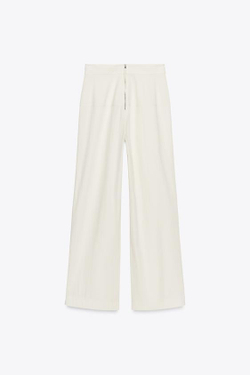 ZARA БРЮКИ ZW COLLECTION С МОЛНИЕЙ СЗАДИ, ЭКРЮ