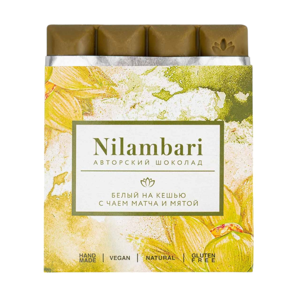 Шоколад белый на кешью с чаем матча и мятой Nilambari, 65 г