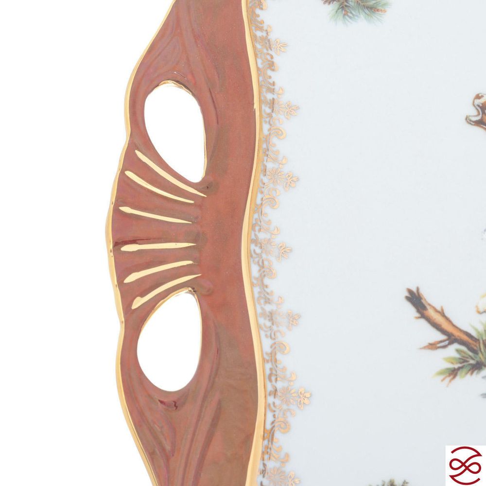 Блюдо квадратное на ножке Queen's Crown Охота красная 34*29см